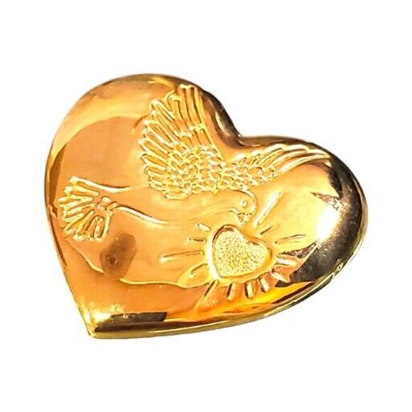 Vtg Heart Brooch Religious Dove “THE Variety Club” Pin God's Bright Gold Tone - Picture 2 of 4